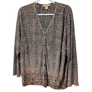 Pleat Pleat by Rafael Women's Long Sleeve Button Top Animal Print Plus Size 3X